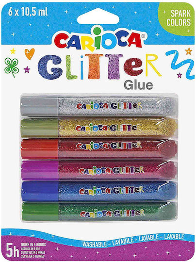 Carioca Red Glitter Glue 88ml Set 6pcs