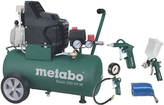 Metabo Basic 250-24w + Lpz Cu o singură fază Compresor de aer cu Rezervor de aer 24lt