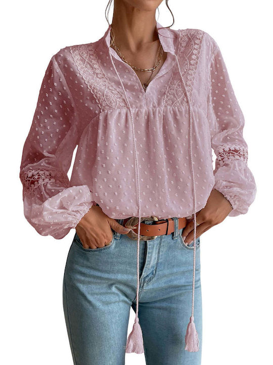 Amely Bluza de Damă Polka Dot Pink