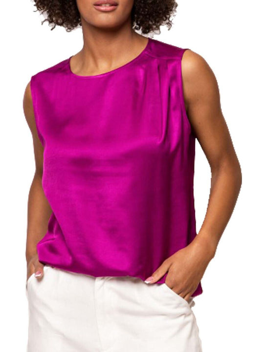 Heavy Tools Damen Bluse Satin Ärmellos Fuchsia