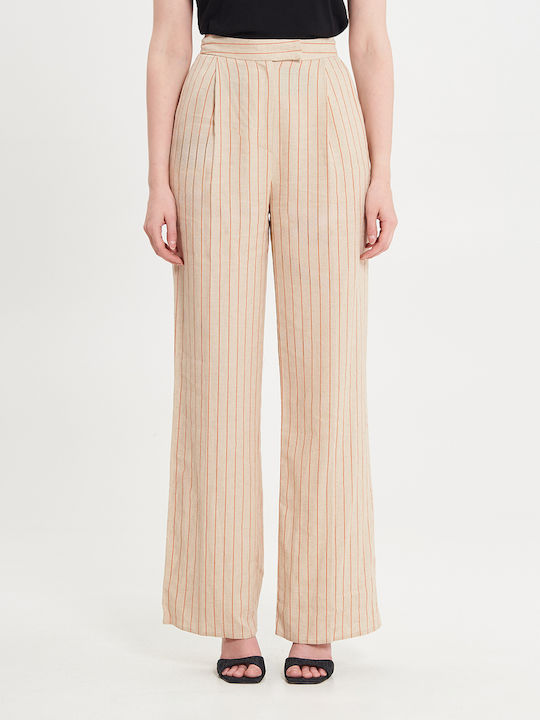 Rinascimento Women's High-waisted Linen Trousers Biege