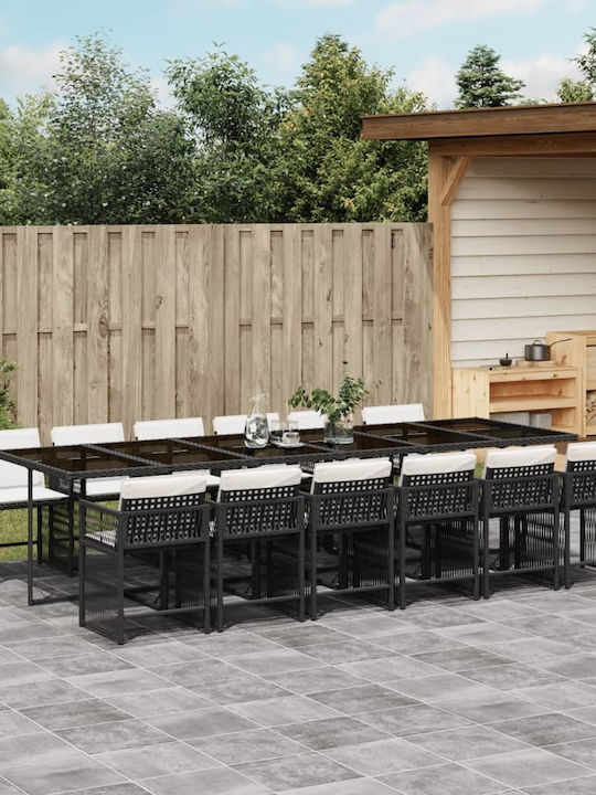 Set Sala De Mese Pentru Exterior 13 Piese Negru Cu Perne