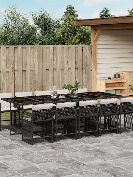 Garten- und Outdoor-Möbelsets Speisesaal 11 Stück Schwarz mit Kissen
