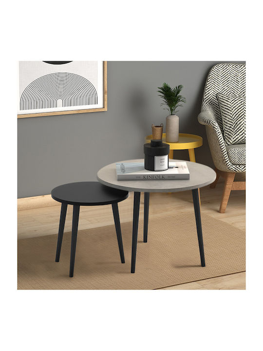 Round Coffee Table Roma Wooden Gray 2pcs L60xW60xH46cm.
