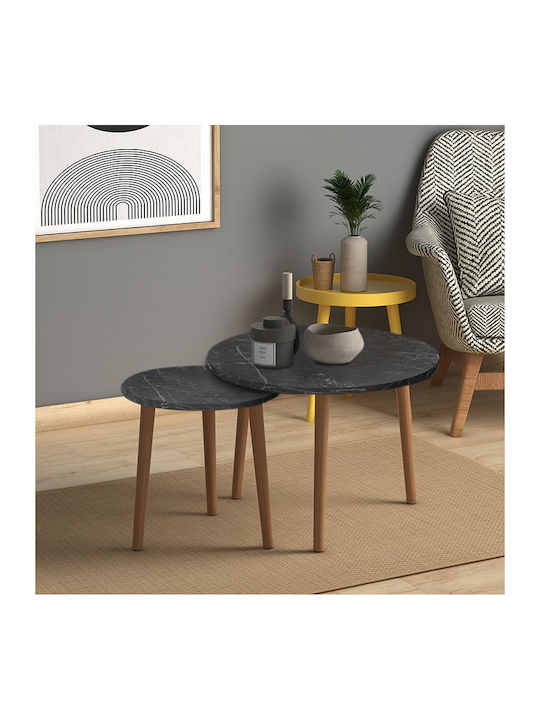 Round Coffee Table Roma Wooden Black 2pcs L60xW60xH46cm.