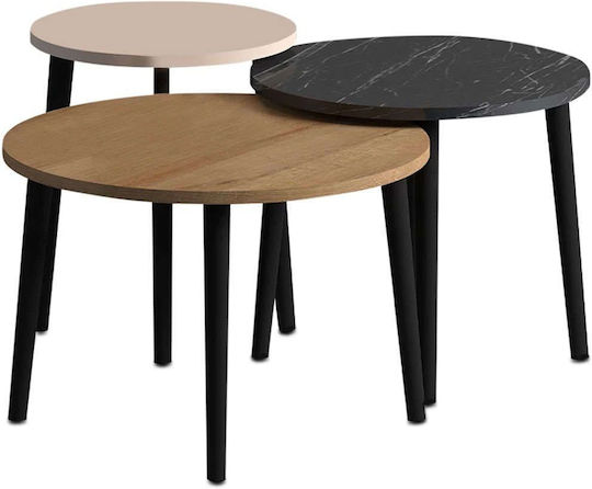 Rund Couchtisch Roma Holz Color Oak - Black 3Stück B60xT60xH46cm