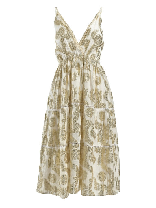 Langes weißes ärmelloses Kleid mit metallischen Details Einheitsgröße 100% Baumwolle
