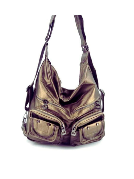 Mega Bag Γυναικείο Σακίδιο Πλάτης Τσάντα Ώμου Δύο Θήκες Χάλκινο