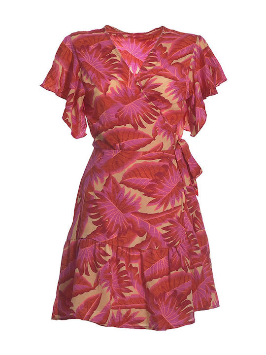 Ble Resort Collection Mini Rochie Înfășurați cu Volane Fuchsia