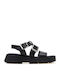 Leather Women's Flat Sandals Flatforms in Black Color