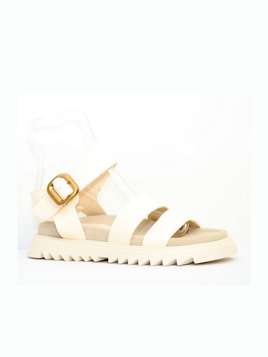 Mille Luci Leather Women's Flat Sandals in White Color