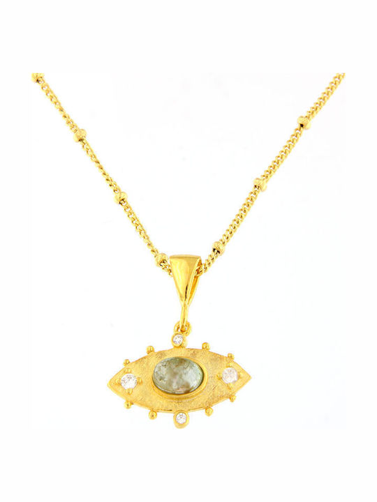 Dimitrios Exclusive Necklace Eye from Gold Plated Silver Gray