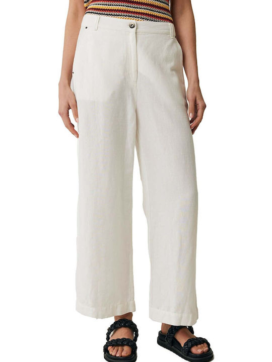 Mexx Women's High-waisted Linen Trousers WHITE