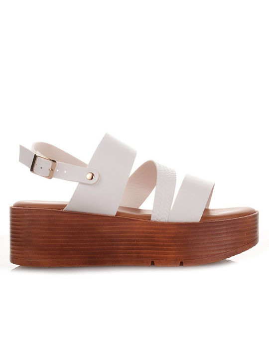 Siamoshoes Women's Synthetic Leather Ankle Strap Platforms White