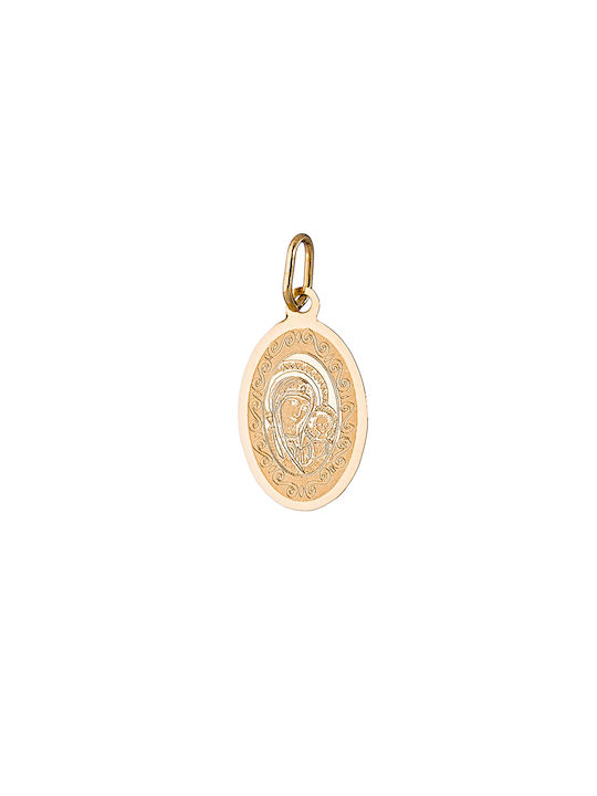 14k Gold Oval Constantinato Charm with Virgin Mary