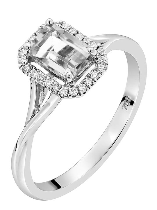 Rose Cut Moissanite & Diamond Ring White Gold 18K P-70513 White Gold K18
