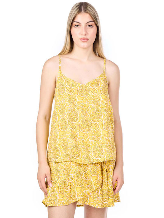 Only Life Women's Blouse Sleeveless with V Neck Yellow