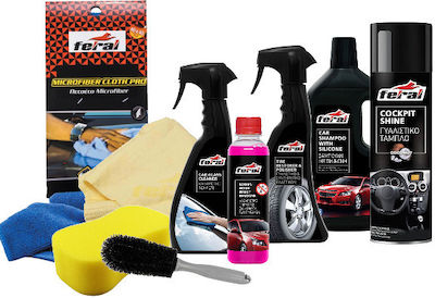 Feral Set Cleaning / Shine for Interior Plastics - Dashboard , Windows , Tires , Rims and Leather Parts with Scent Coconut 500ml