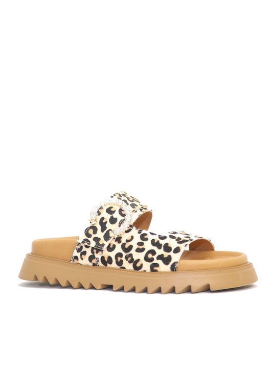 Mille Luci Leather Women's Flat Sandals in Beig...