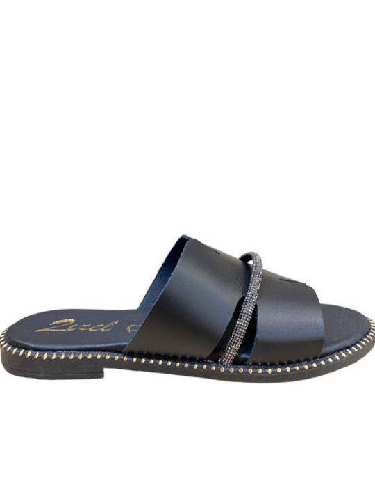 Zizel Leder Damen Flache Sandalen in Schwarz Farbe