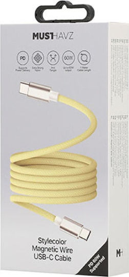Musthavz Magnetisches USB 2.0 Kabel USB-C männlich - USB-C 60W Gelb 1m