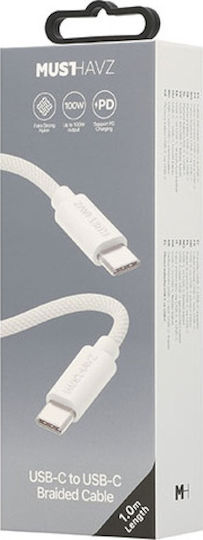 Musthavz Braided USB 2.0 Cable USB-C male - USB-C 100W PD Λευκό 1m
