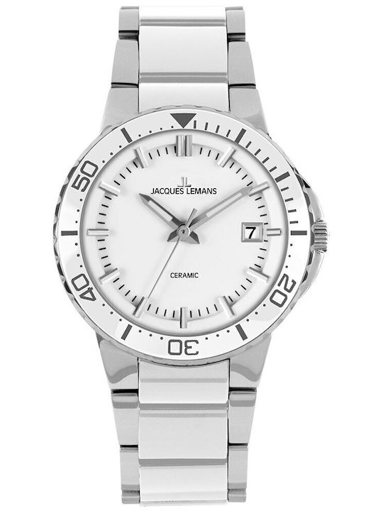 Jacques Lemans Γυναικείο Ρολόι 43mm Μπαταρίας με Ασημί Μεταλλικό Μπρασελέ
