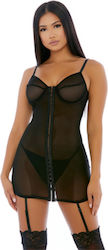 Forplay Fhook Me Up Chemise Set Babydoll Sexy Negru