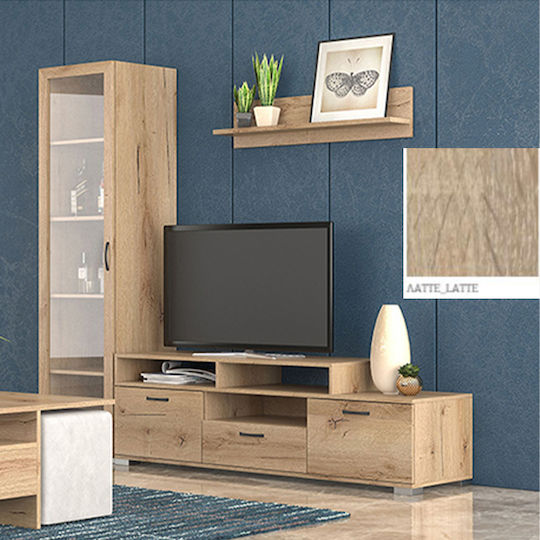 Wohnzimmer TV-Einheit Νο 29 Latte mit Vitrine L130xB44.5xH36cm