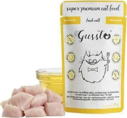 Gussto Nassfutter für Erwachsene Katzen in Beutel mit Kalb 85gr