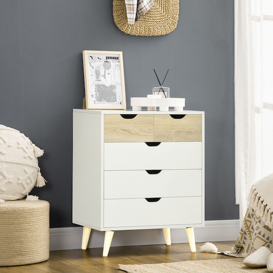 Wooden Chest of Drawers with 5 Drawers White 60x40x77.5cm