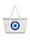 Summertiempo Υφασμάτινη Τσάντα Θαλάσσης με σχέδιο Μάτι Λευκή