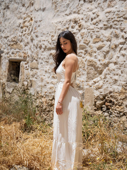 Ezzea Maxi Φόρεμα με Βολάν Λευκό