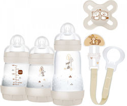 Mam Welcome Set Plastic Baby Bottles with Silicone Teat for 0+ Months Elephant - Beige 260ml 5 Pieces