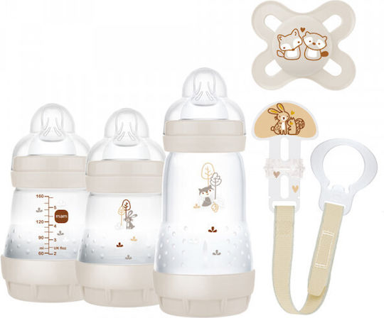 Mam Plastic Baby Bottle Set Welcome Anti-Colic with Silicone Nipple for 0+, 0+ m, months Beige Elephant - Beige 260ml 5pcs