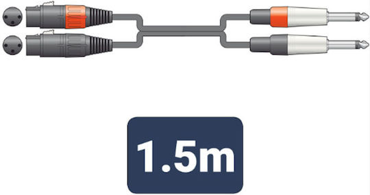 Citronic Kabel 2 x XLR-Buchse - 2 x 6,3mm Stecker Schwarz 1.5m 26J-2XF150