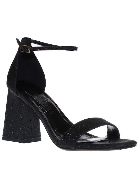 Primadonna Women's Sandals with Ankle Strap Black with Thin High Heel