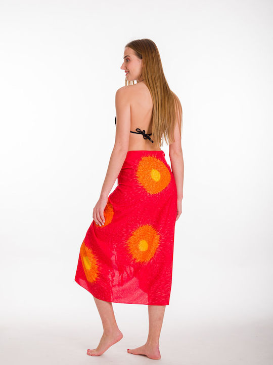 Pareo with Print with Print and Fringes Orange