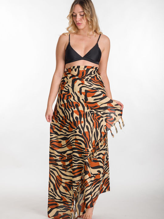 Animal Print Pareo with Fringes coffee