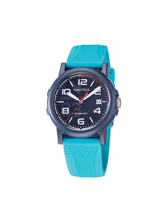 Nautica Watch Battery with Turquoise Rubber Strap