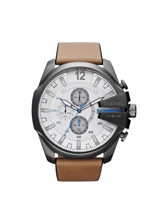 Diesel Mega Chief Watch Battery with Brown Leather Strap