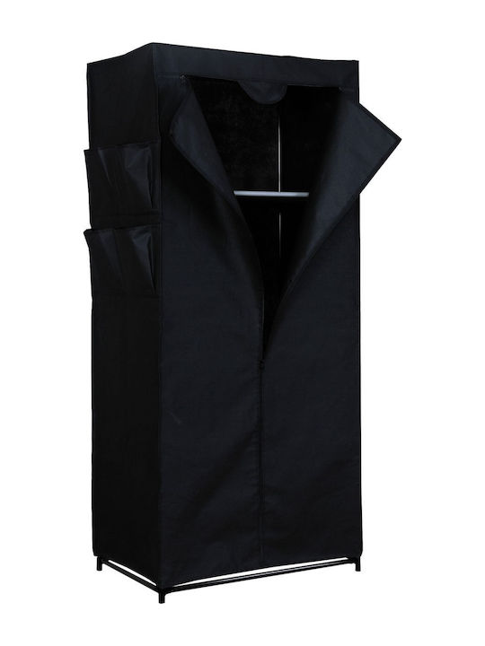 Dulap din material textil cu fermoar și rafturi în culoarea Negru 70x46x154cm