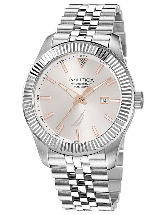 Nautica Pacific Beach Men's Watch 43mm Battery with Silver Metal Bracelet