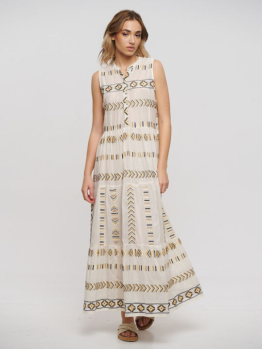 Ble Resort Collection Maxi Рокля с Волани Ecru