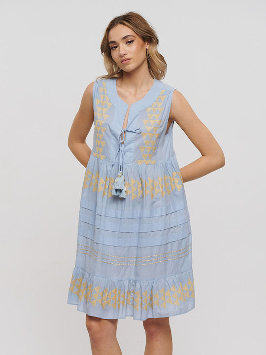 Summer Mini Dress with Ruffles Light Blue