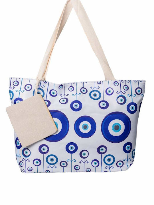 Beach Bag from Canvas with Wallet with design Eye White