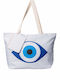 Strandtasche aus Segeltuch mit Geldbörse mit Muster Auge Weiß