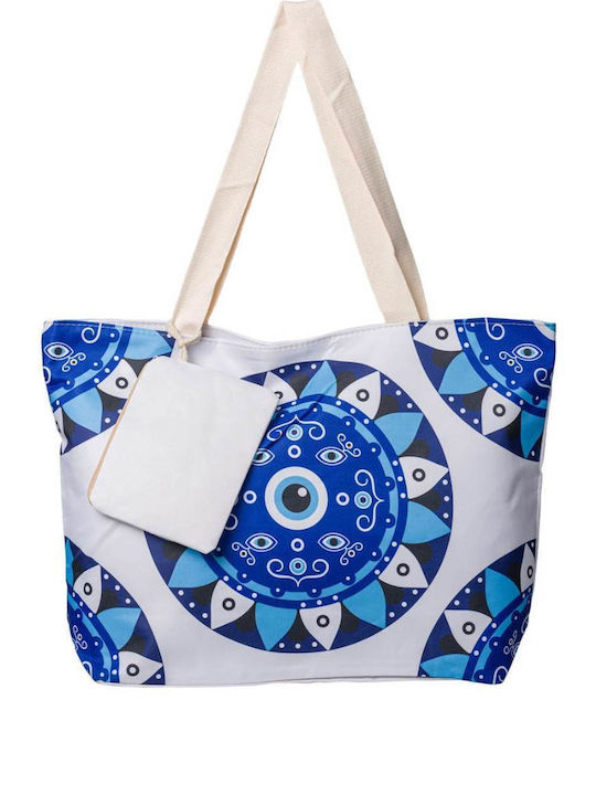 Beach Bag from Canvas with Wallet with design Eye White