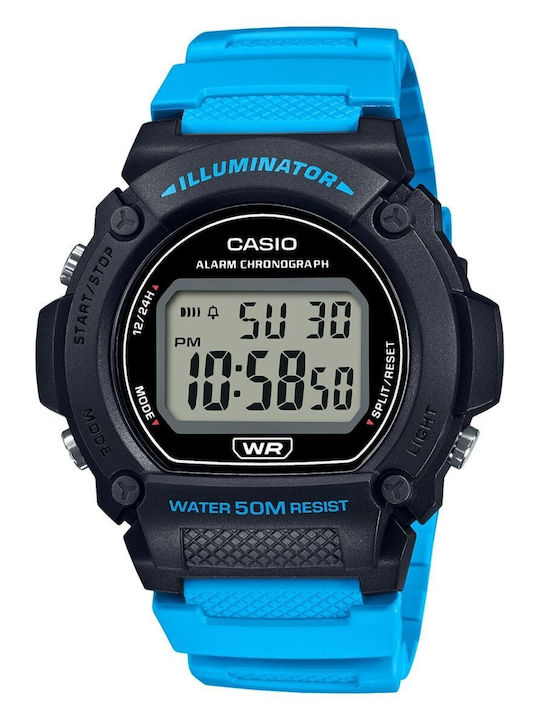 Casio Digital Herrenuhr 47mm Batterie mit Türkis Kautschukarmband