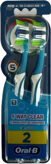 Oral-B Complete 5 Way Clean 40 1+1 Toothbrush Medium Blue / Blue 2pcs